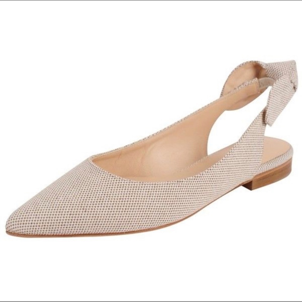 JON JOSEF “Marni” Natural Linen Slingbacks Flats